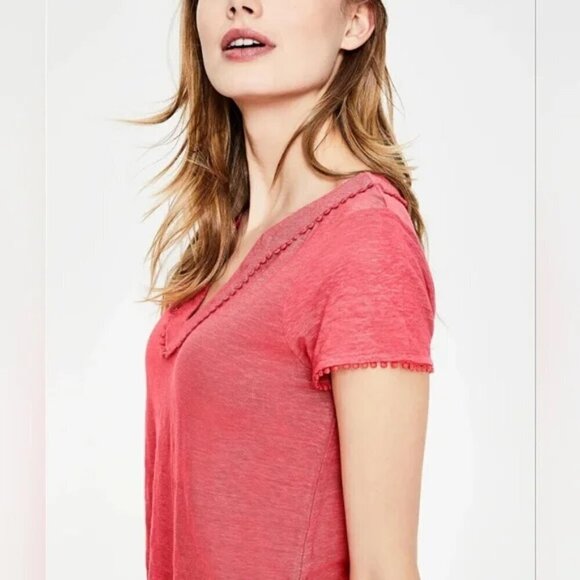 Boden Linen Notch Neck Jersey Top in Watermelon XS - Picture 3 of 13